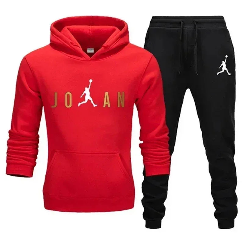 Men's fashionable casual outdoor fitness jogging set, autumn and winter pullover hoodie + sweatpants two-piece set