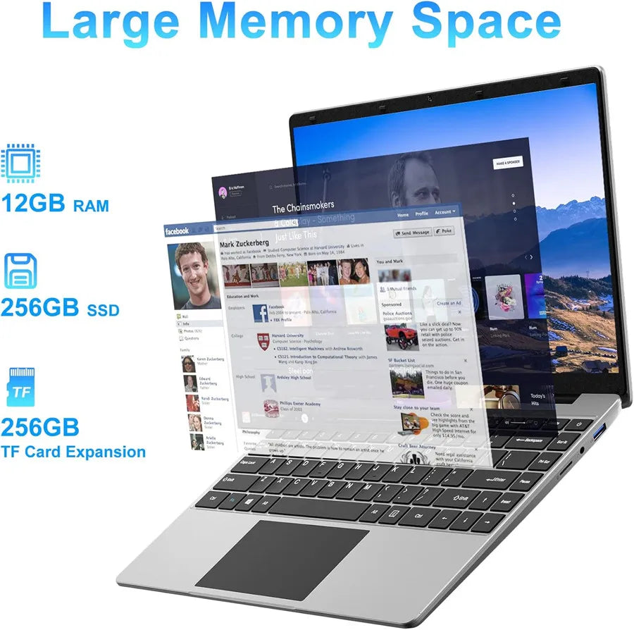 Computer portatile EZbook S5 da 14 pollici con Windows 10, 12 GB di RAM LPDDR4, 256 GB di ROM SSD, schermo Full HD 1080p, processore J4105 e Celeron quad-core.