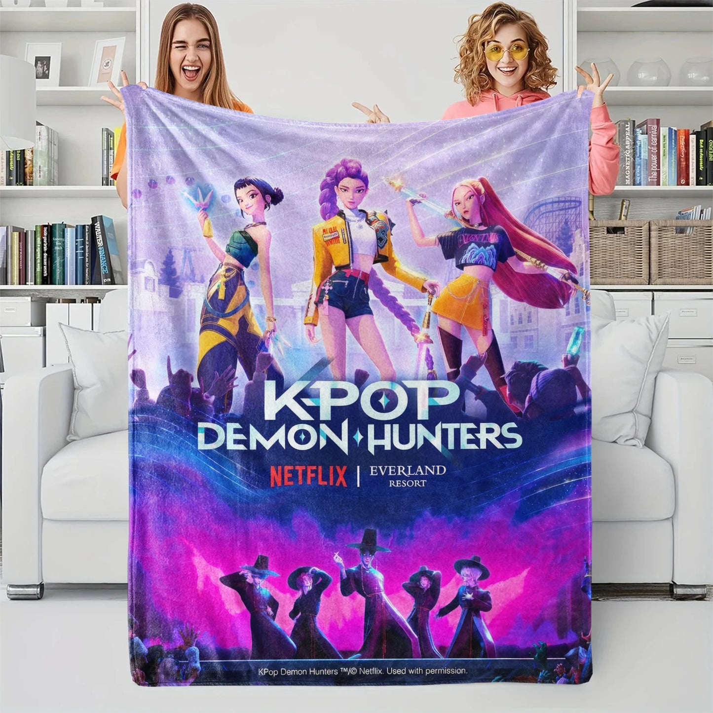 1 coperta in flanella con motivo gatto Huntrix, ideale per la camera da letto delle ragazze o per le vacanze.