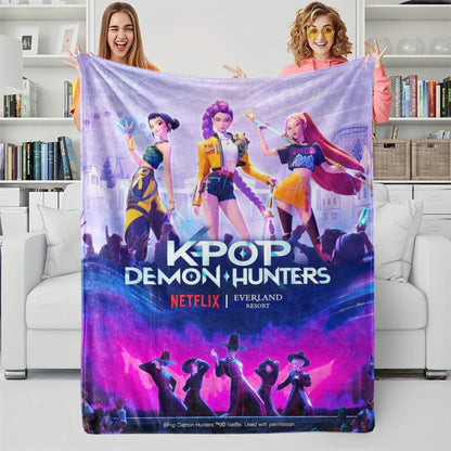 1 coperta in flanella con motivo gatto Huntrix, ideale per la camera da letto delle ragazze o per le vacanze.
