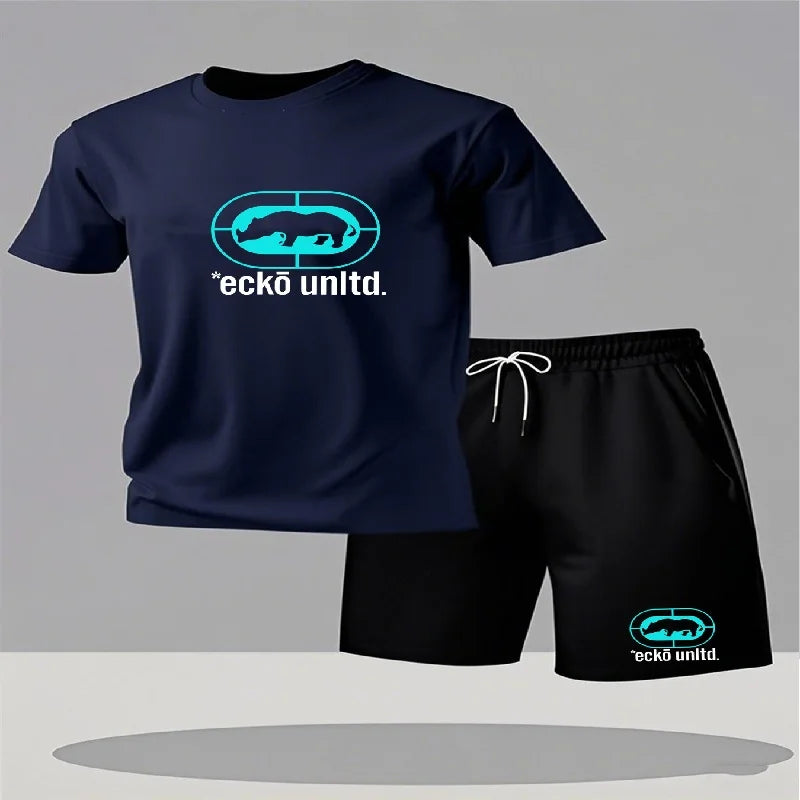 Nuovo set estivo casual da uomo composto da t-shirt e pantaloncini, completo due pezzi dalla vestibilità comoda, set sportivo traspirante a maniche corte da uomo, completo due pezzi