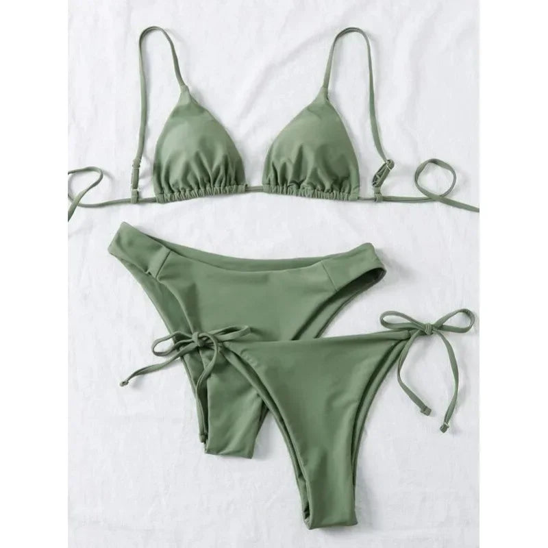 Sexy set bikini a 3 pezzi da donna, tinta unita blu e viola, push-up, a triangolo, costume da bagno brasiliano da spiaggia, costume da bagno bikini
