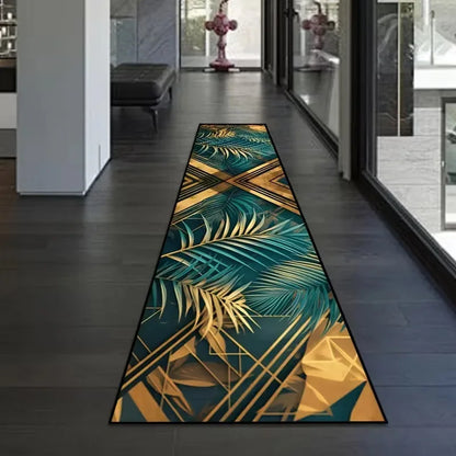 VIKAMA Luxury Tropical Black Gold Runner Rug, Soft Hallway Carpet, Palm Leaf & Geometric Pattern Long Floor Mat Entryway Decor