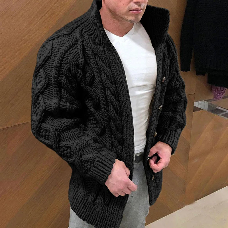 Cardigan/maglione da uomo pesante a maniche lunghe, con collo alto e chiusura monopetto, ideale per l'autunno e l'inverno.