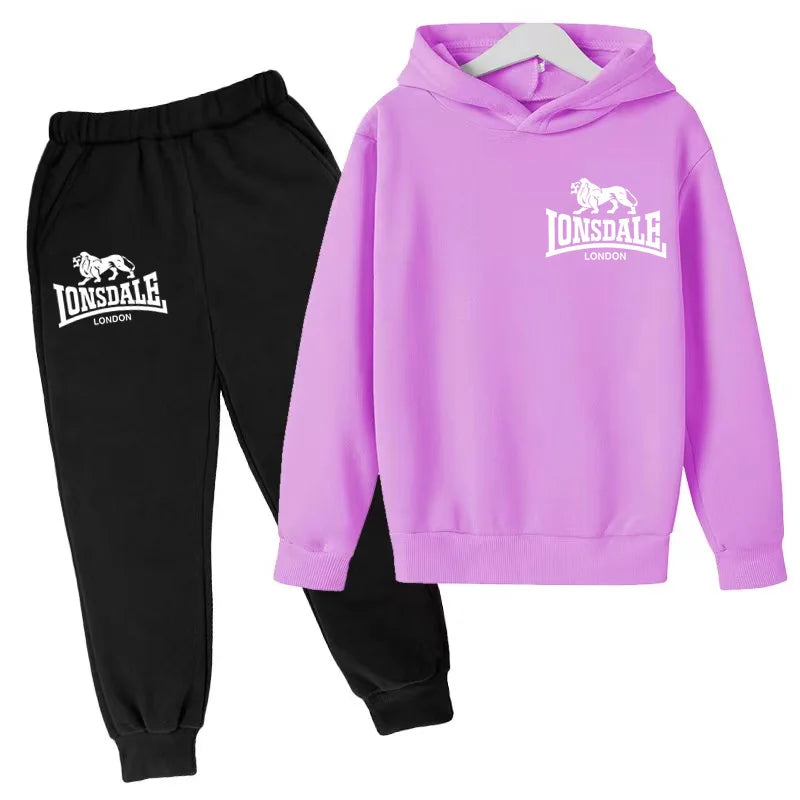 Felpa con cappuccio alla moda per bambini, tuta con stampa leone per ragazzi, cappotto per bambine dai 3 ai 12 anni, top + pantaloni, set sportivo casual da jogging, affascinante