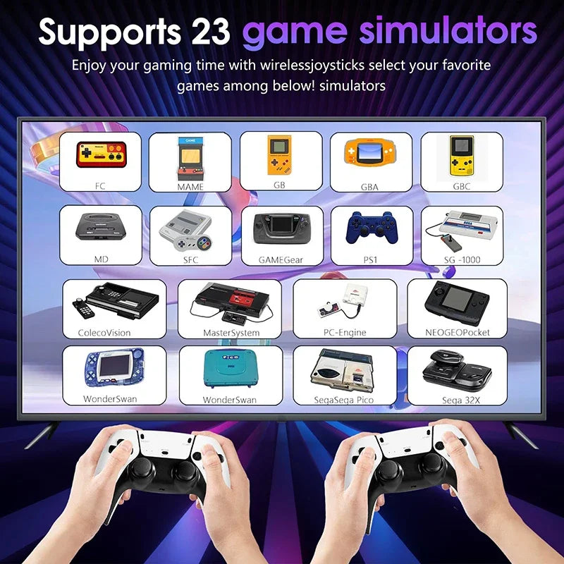 Console di gioco wireless M15 4K con oltre 40.000 giochi, scheda TF da 64 GB e doppi controller 2.4G, compatibile con giochi PS1/arcade e classici.