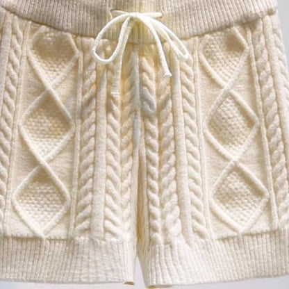 Pantaloncini da donna elasticizzati a vita alta con torsione, caldi e dolci, spessi, ideali per la casa, casual, dritti, a righe.