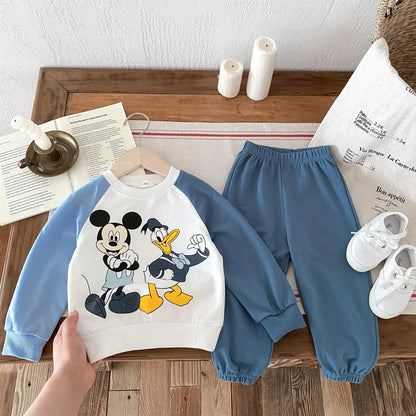 Nuovo set felpa autunno 2024 per bambini, tuta sportiva casual ampia e alla moda con maglia a maniche lunghe e pantaloni, 2 pezzi/set, abbigliamento Disney per bambini