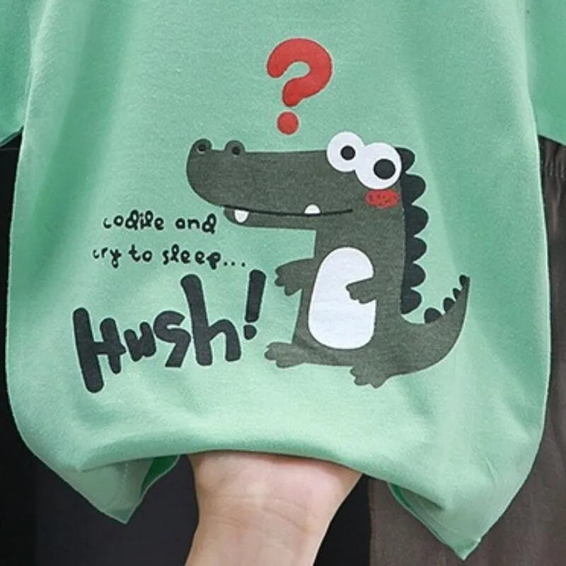 Completo pigiama 2 pezzi maglietta + pantaloncini in cotone con orsetto e dinosauro dei cartoni animati per bambini e bambine, tuta estiva casual per bambini e bambine da 1 a 4 anni