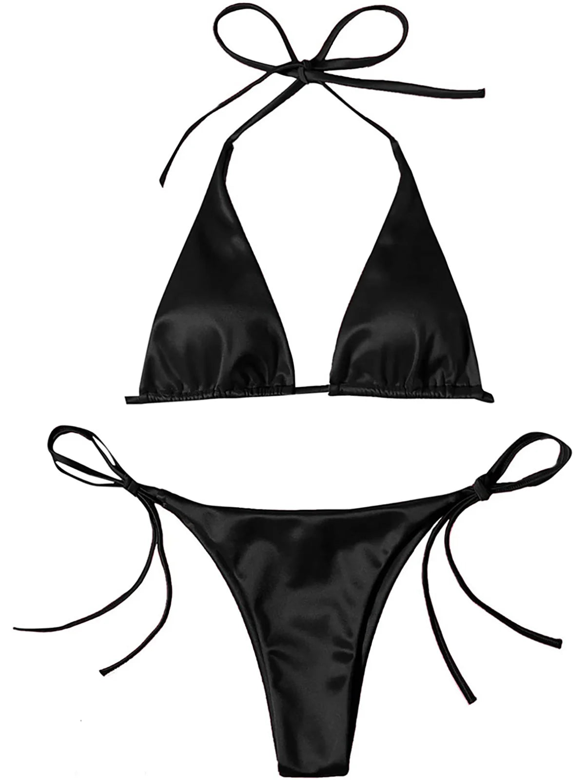 Bikini brasiliano sexy in raso con allacciatura al collo, disponibile in 13 colori, per donna. Costume da bagno a due pezzi. Set bikini da bagno K4966