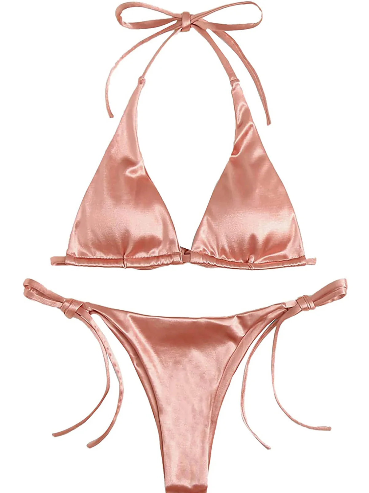 Sexy 13 Colors Halter Satin Brazilian Bikini Women Swimwear Female Swimsuit Two-pieces Bikini set Bather Bathing Suit Swim K4966