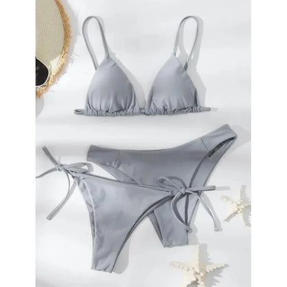 Sexy set bikini a 3 pezzi da donna, tinta unita blu e viola, push-up, a triangolo, costume da bagno brasiliano da spiaggia, costume da bagno bikini