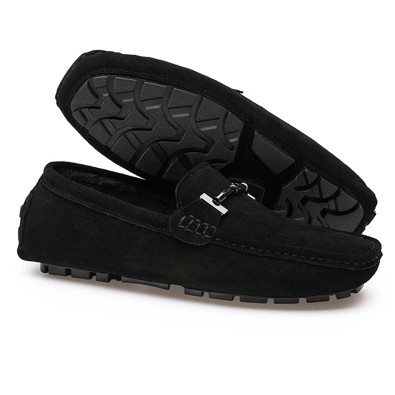 Mocassini da uomo, scarpe casual slip-on, mocassini da uomo in pelliccia, scarpe invernali calde da uomo, mocassini in vera pelle scamosciata di vacchetta, scarpe basse di lusso