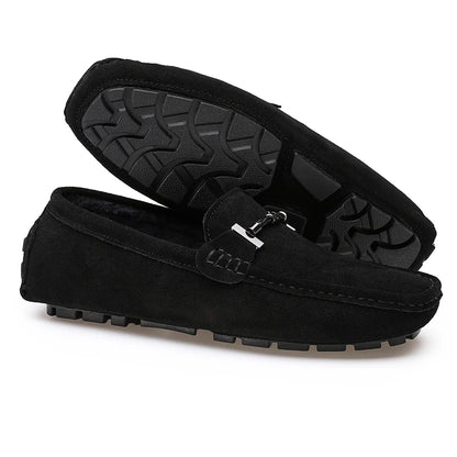 Mocassini da uomo, scarpe casual slip-on, mocassini da uomo in pelliccia, scarpe invernali calde da uomo, mocassini in vera pelle scamosciata di vacchetta, scarpe basse di lusso