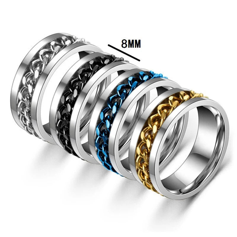 Anelli antistress rotanti, fantastici anelli antistress rotanti con catena in acciaio al titanio, anello girevole per dito per uomo e donna, gioielli punk Bague Homme 2023