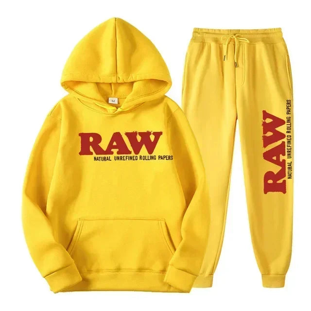 2025 Men's Set RAW Tracksuit men Running Hoodie Sweatpants Men's Set 2 piece set mens outfits  Autumn Winter warm sweatsuits