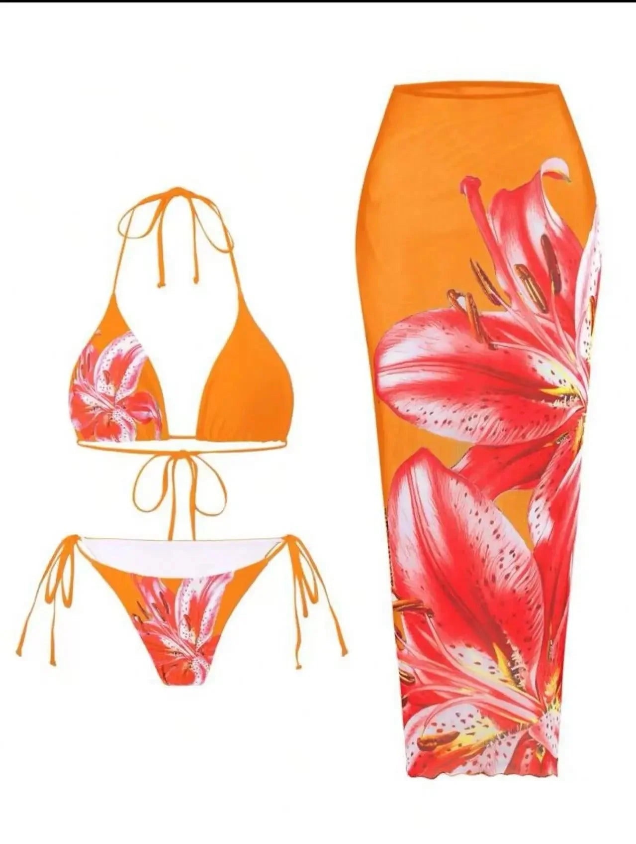 Costume da bagno a tre pezzi con stampa sexy Charms Lilies, set bikini in edizione limitata, attraente, sensuale, alla moda, abbigliamento femminile.