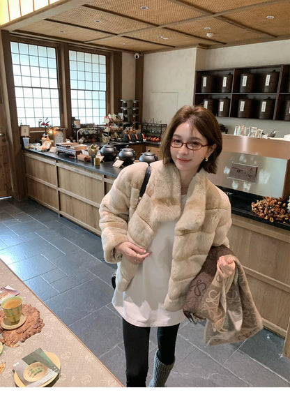 Nuovo cappotto di pelliccia di lontra intera per donna, stile corto, collo alto per mostrare la magrezza, cappotto di pelliccia in stile giovane