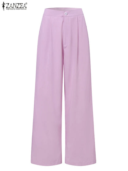 ZANZEA 2025 Primavera Moda Manica Lunga Risvolto Camicia Lunga Pantaloni Set Donne Lavoro Abbinati Set 2 Pezzi Abiti Solido Ampio Pantaloni Tuta