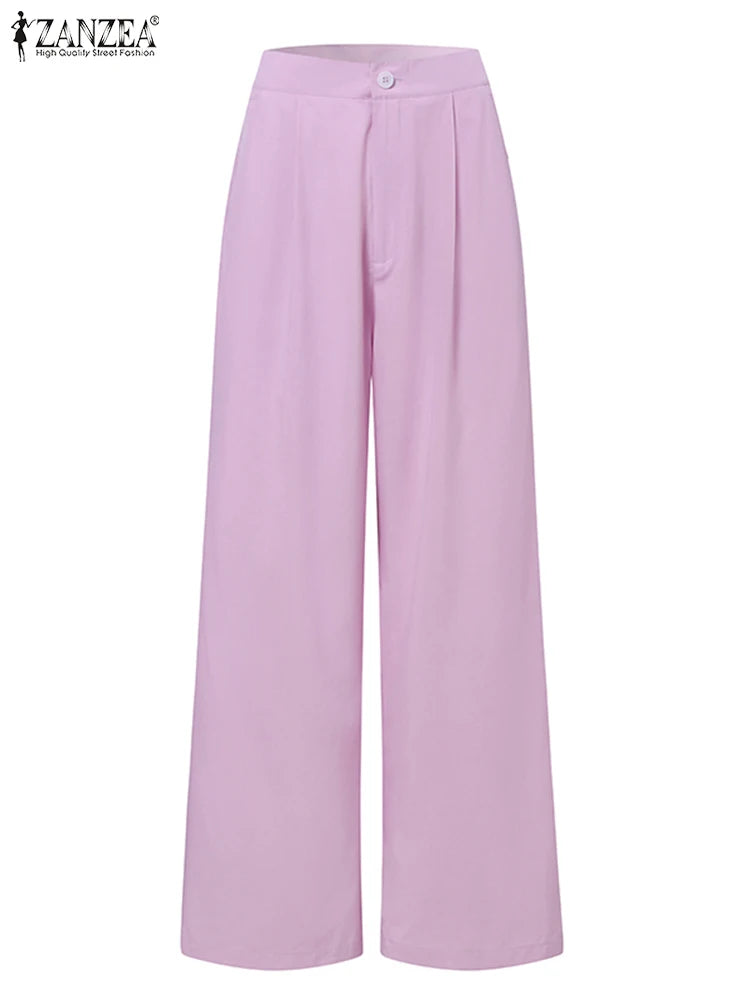 2025 ZANZEA Spring Fashion Long Sleeve Lapel Long Shirt Pant Sets Women Work Matching Sets 2pcs Outfits Solid Loose Trouser Suit