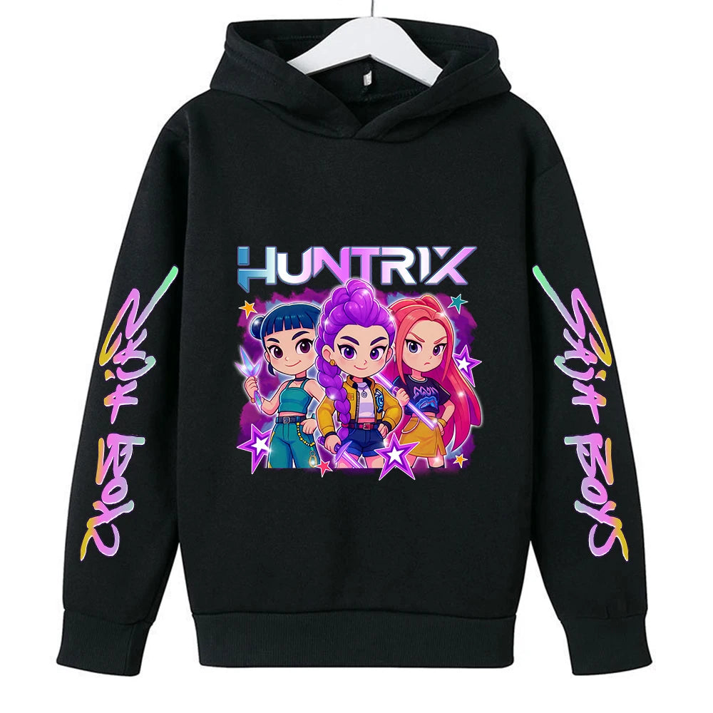 Felpa con cappuccio KPop Demon Hunters Huntrix per bambini, abbigliamento da principessa per ragazze, abbigliamento alla moda per ragazzi, felpa primavera autunno, top per bambini