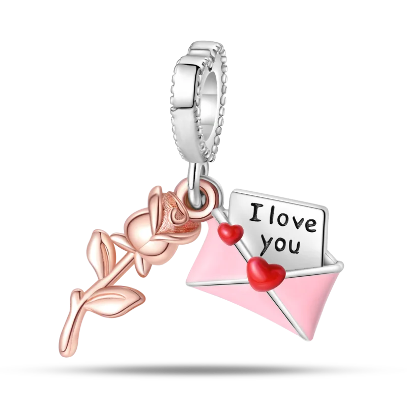 Anello romantico in argento sterling 925 con rosa, ideale per coppie, perfetto come proposta di matrimonio o per San Valentino. Ciondoli e perline adatti a collane e bracciali, perfetti per creare gioielli fai da te e regali.