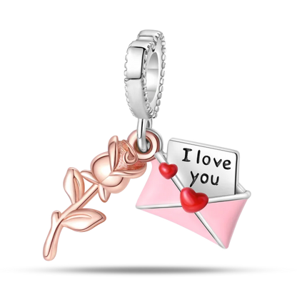 Anello romantico in argento sterling 925 con rosa, ideale per coppie, perfetto come proposta di matrimonio o per San Valentino. Ciondoli e perline adatti a collane e bracciali, perfetti per creare gioielli fai da te e regali.