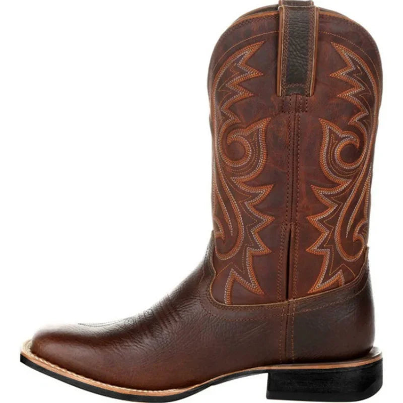 Stivali western da uomo a metà polpaccio, neri e marroni, stivali da cowboy in pelle fatti a mano, scarpe da uomo 2025, nuovi stivali da equitazione unisex punk da uomo e donna.
