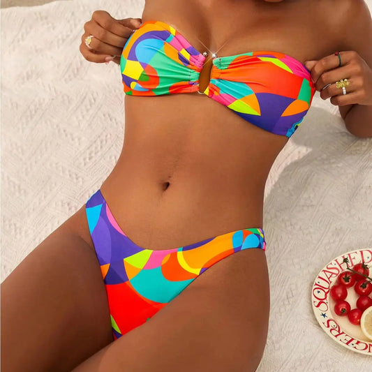 ZTVitality Sexy Print Bikini Set 2025 New Arrival Padded Bra Strapless Swimsuit Women Swimwear Summer Beachwear Biquini