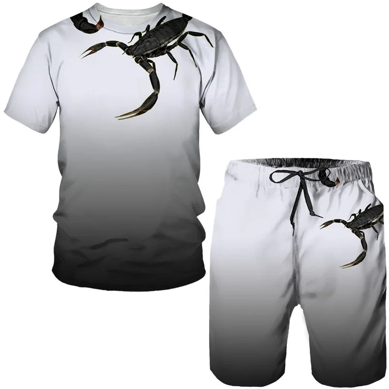Nuovo set di magliette e pantaloncini con stampa 3D Scorpion, tuta da uomo, maglietta a maniche corte oversize, set di pantaloni, abbigliamento da uomo