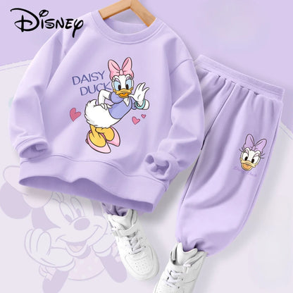 Completo da bambina DISENY con felpa e pantaloni con stampa Daisy e Minnie, ideale per primavera e autunno, traspirante e leggero.