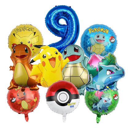 10 palloncini a tema cartoni animati per feste, tra cui Pikachu, il piccolo drago di fuoco, Jenny e la tartaruga, decorazioni per feste di compleanno per bambini e regali.