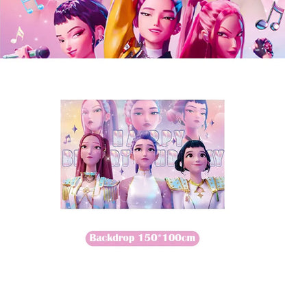 Kpop Demon Hunter Birthday Decoration Set Kpop Girl Cup Pate Happy Balloon Happy Banner Gift Bags Supplies for Kids Party Favors