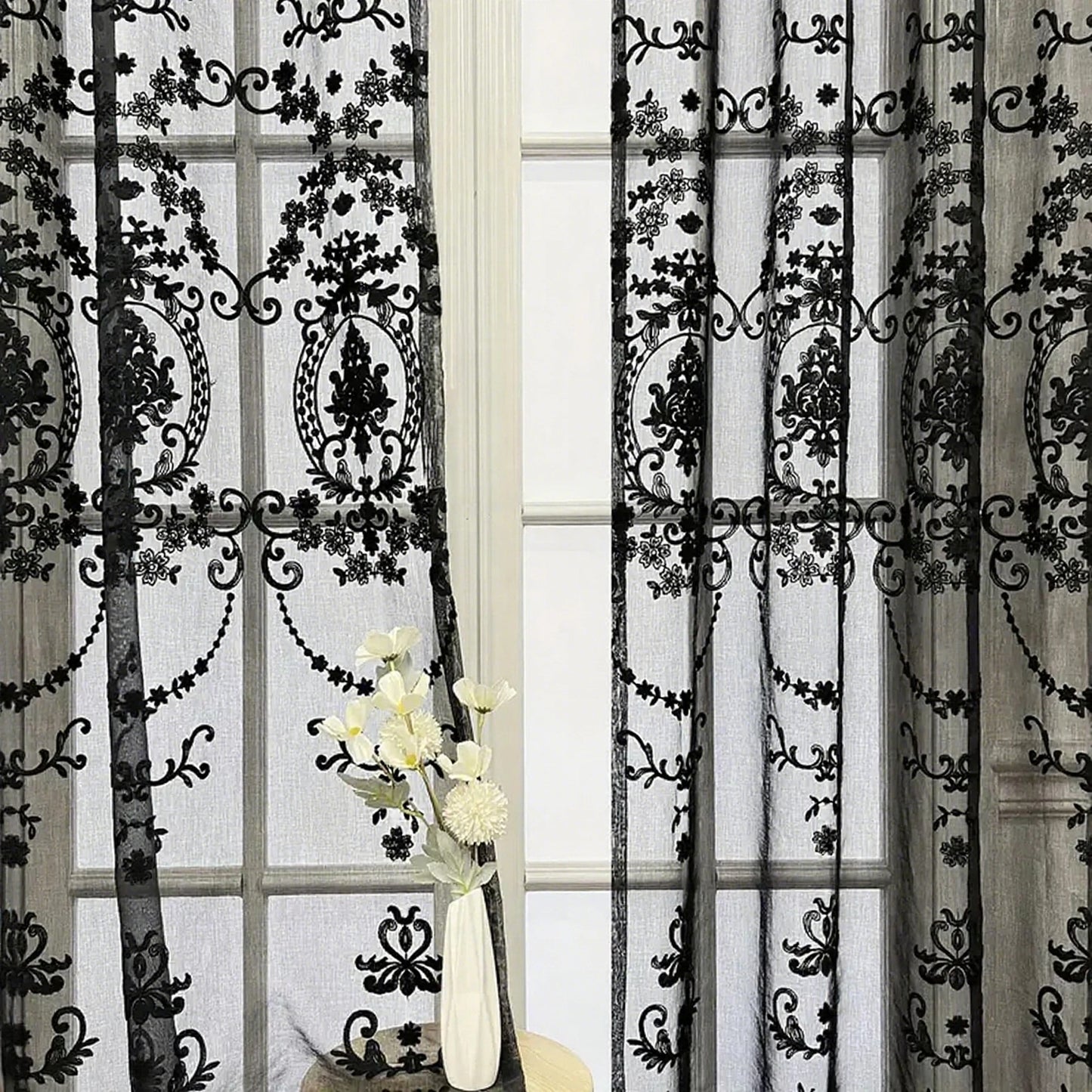 1 tenda trasparente in pizzo floreale, elegante elemento decorativo per la casa, perfetta per soggiorno e camera da letto, aggiunge fascino alle finestre