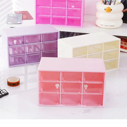 New Transparent 9 Grid Storage Boxes Small Drawer Wall-mounted 9 Grid Organizer Drawers Boxes Small Drawer Partitioned Desktop