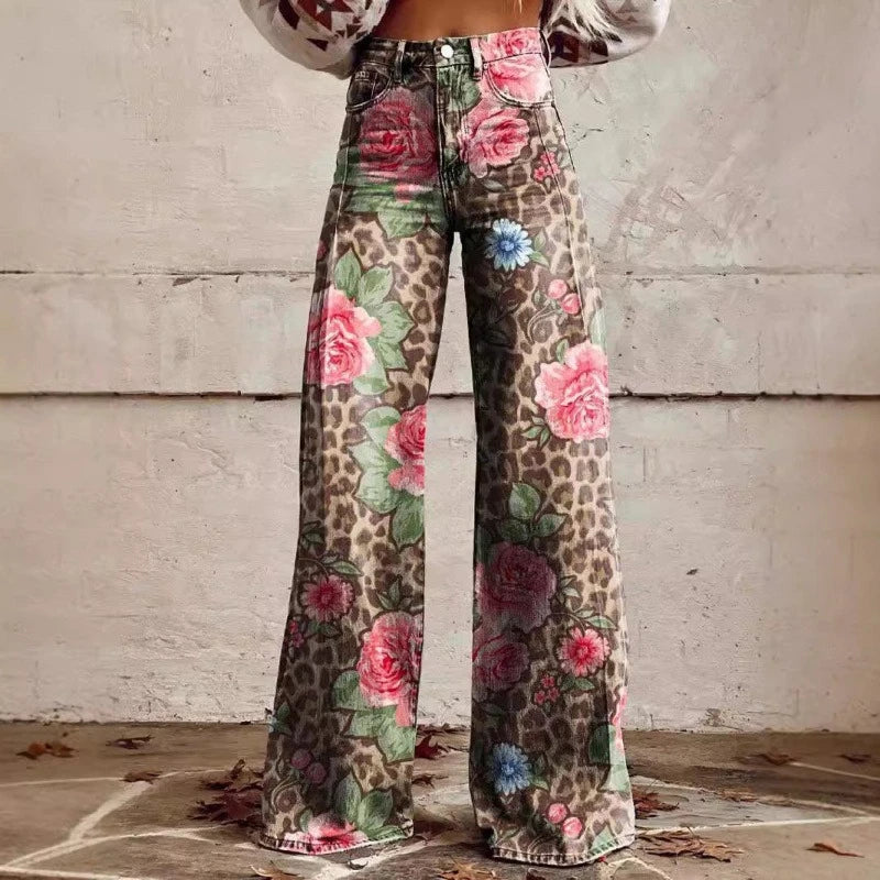 Cross-border Sale of Large-sized Women Casual Pants for European American Trade Thin Style Imitating copy Jeans Wide-leg Fashion