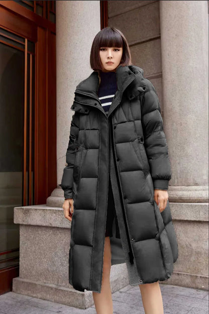 Winter Hooded Warm Knee Length Down Jacket Female Loose Zipper Thicken Jackets Women White Duck Down Casual Parker Long Outwears