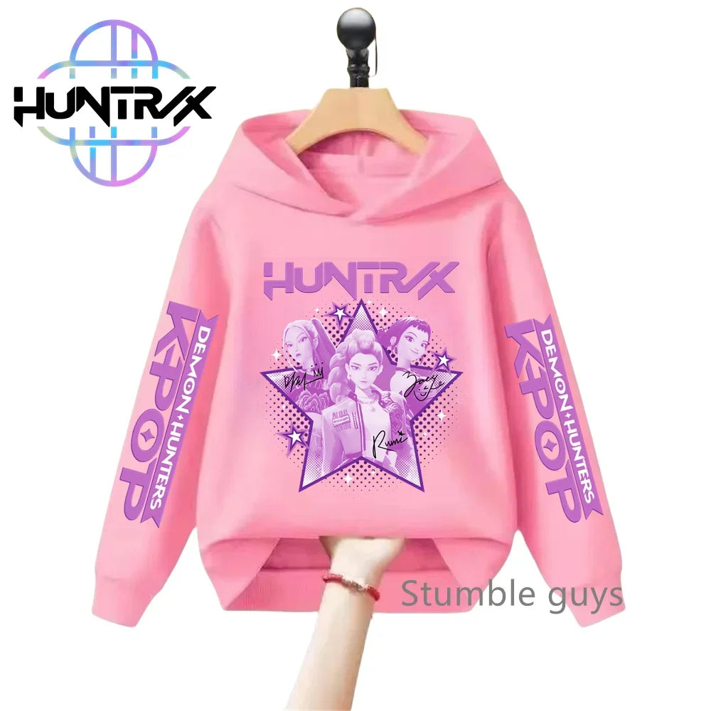 Felpa con cappuccio a maniche lunghe per bambini con stampa anime autunnale KPop Demon Hunters, abbigliamento sportivo, vestiti casual per ragazzi e ragazze.