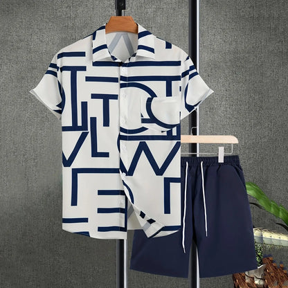 Completo da vacanza hawaiano da uomo, estivo, con camicia a maniche corte e pantaloncini, set di 2 pezzi, streetwear alla moda, abbigliamento casual con stampa 3D.