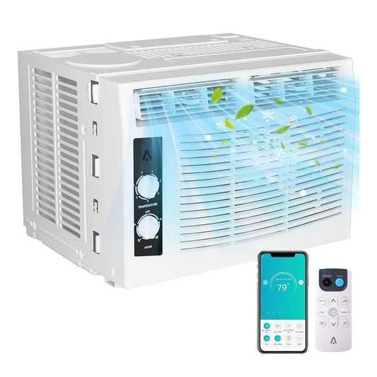 Condizionatore d'aria da finestra da 5000 BTU con telecomando - Raffredda ambienti fino a 150 piedi quadrati, silenzioso e a risparmio energetico, ideale per camera da letto, ufficio e dormitorio.