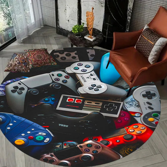Tappeto rotondo per gamer, ideale per soggiorno e camera da letto, perfetto per creare un'atmosfera da gaming. Facile da pulire.