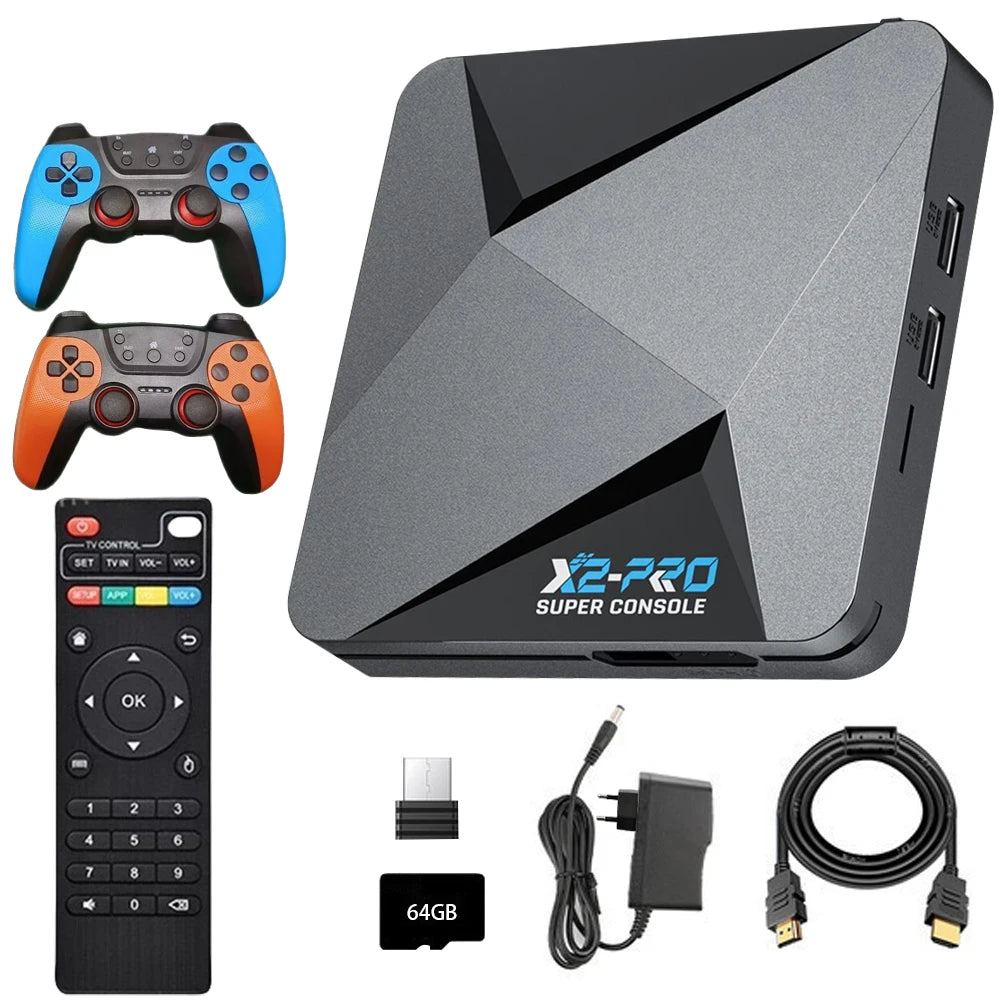 X2 Pro Retro Video Game Console TV Box 100000+ Games with 2 Gamepads Super Console 4K 60+ Game Emulators for DC/Arcade/MAME/Sega