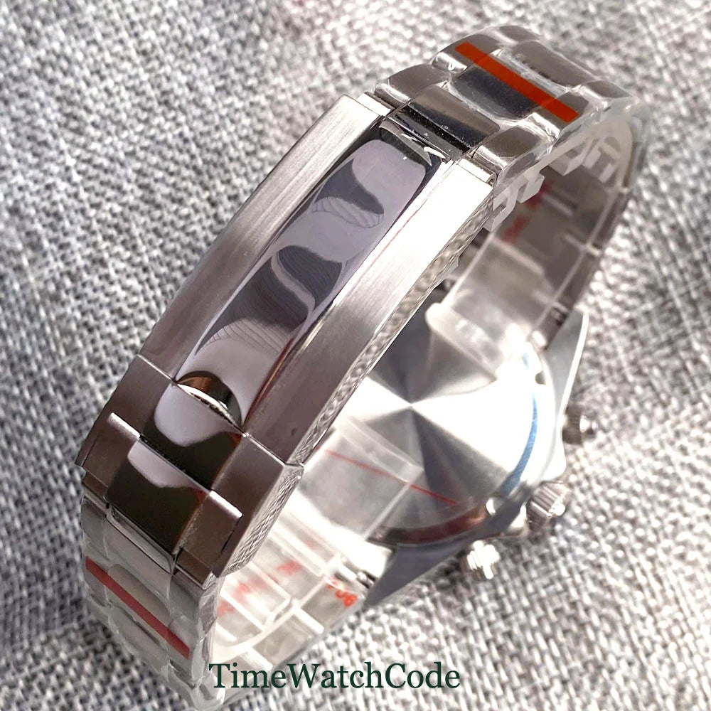 Orologio cronometro Tandorio da uomo, 39 mm, movimento al quarzo VK63, quadrante grigio, vetro zaffiro, cronografo completo, bracciale in acciaio inossidabile 316L, cinturino in gomma.