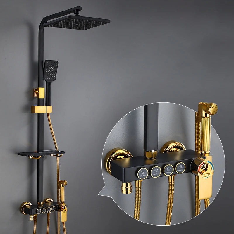 Piano Digital Display Thermostatic Bathroom Shower Set Hot Cold Brass Bathroom Faucets Accessories Digital Piano Shower System