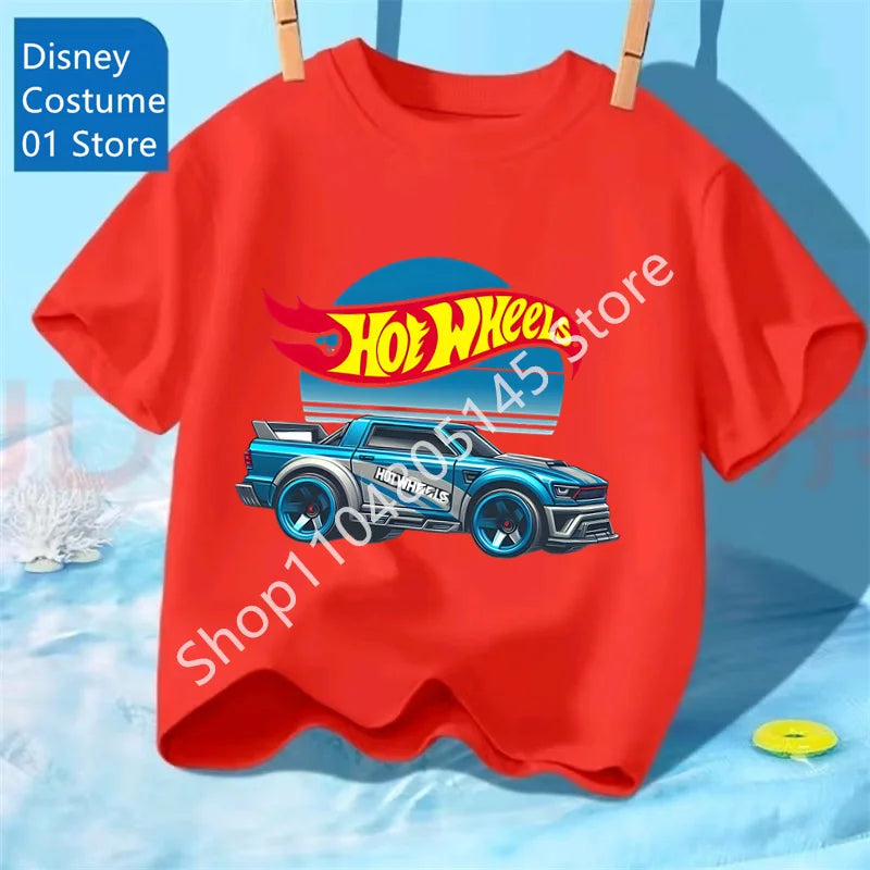 Maglietta per ragazzi, abbigliamento per bambini, magliette con stampa di auto Hot Wheels Race, top grafici, maglietta gialla per bambini, taglie da 8 a 12 anni.