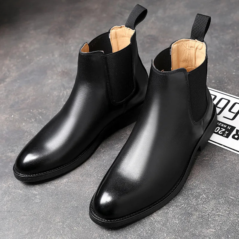 Stivali Chelsea classici retrò da uomo in vera pelle, stivaletti corti alla caviglia in stile britannico, scarpe casual alte da uomo