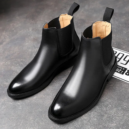 Stivali Chelsea classici retrò da uomo in vera pelle, stivaletti corti alla caviglia in stile britannico, scarpe casual alte da uomo