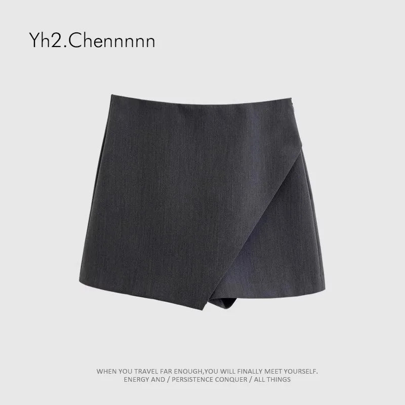 High Waist Black Pants Short Skirt Slit Design Business Style Semi-Body Slimming Versatile Autumn Fashion College Girl Short...
