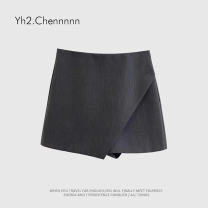High Waist Black Pants Short Skirt Slit Design Business Style Semi-Body Slimming Versatile Autumn Fashion College Girl Short...