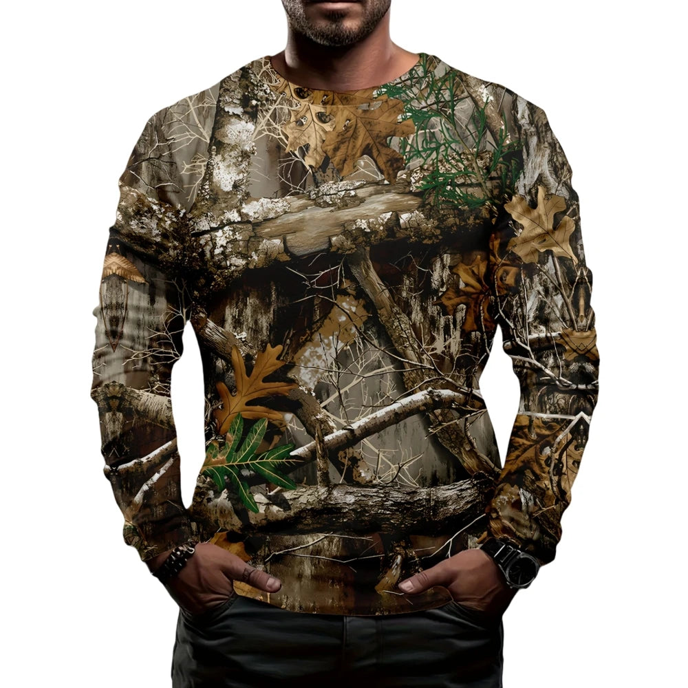 T-shirt da uomo vintage con stampa, maniche lunghe, stampa 3D tigre, girocollo ampio, abbigliamento uomo con animali, t-shirt oversize autunnale da uomo